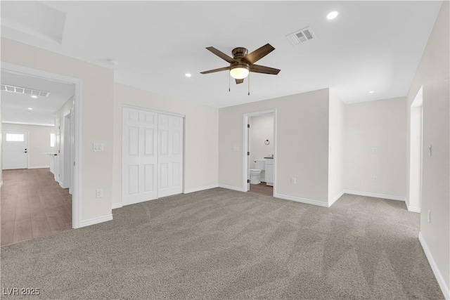 952 Balzar Ave, Las Vegas, NV 89106 - unfurnished living room with ceiling fan, baseboards, carpet flooring, and recessed lighting