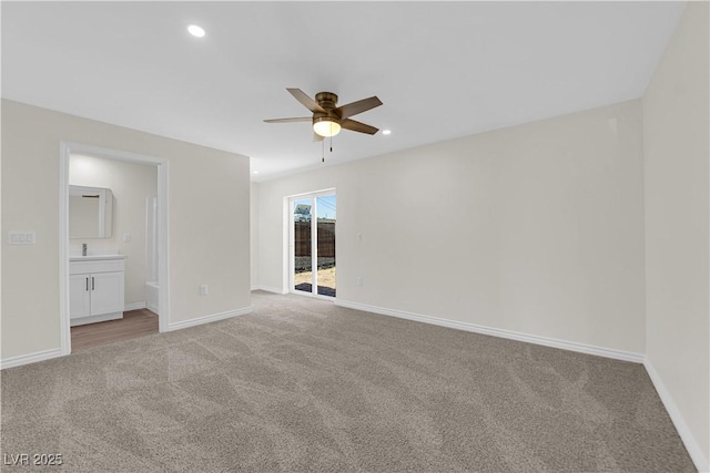 952 Balzar Ave, Las Vegas, NV 89106 - spare room featuring a ceiling fan, light carpet, baseboards, and recessed lighting