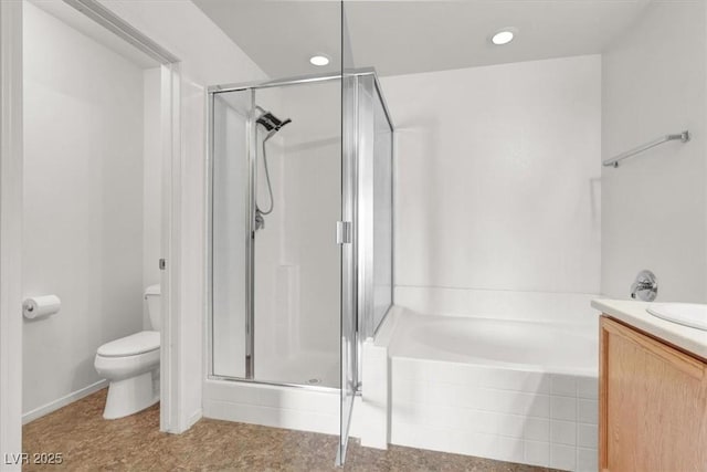 6581 Netherseal Ave, Las Vegas, NV 89139 - full bath with a stall shower, a garden tub, toilet, vanity, and recessed lighting