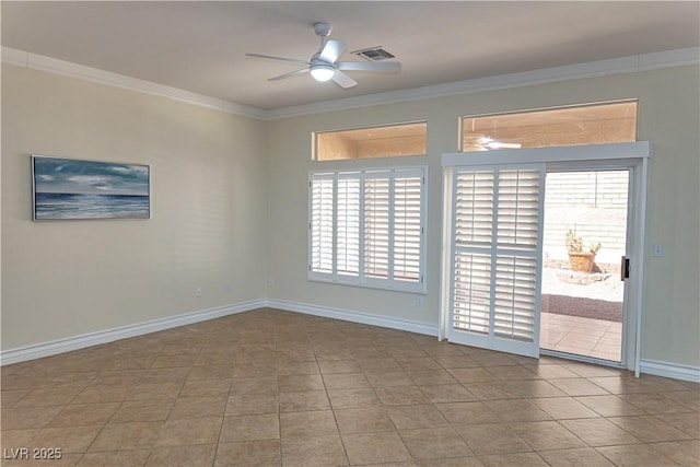2501 Maddington Dr, Las Vegas, NV 89134 - unfurnished room with ceiling fan, crown molding, tile patterned floors, and baseboards