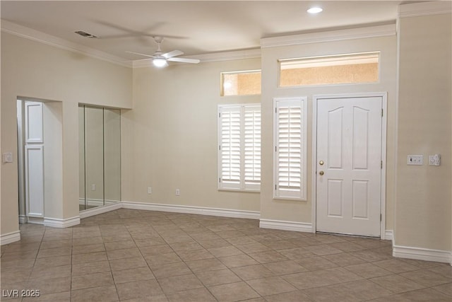 2501 Maddington Dr, Las Vegas, NV 89134 - foyer entrance featuring ceiling fan, crown molding, light tile patterned flooring, baseboards, and recessed lighting