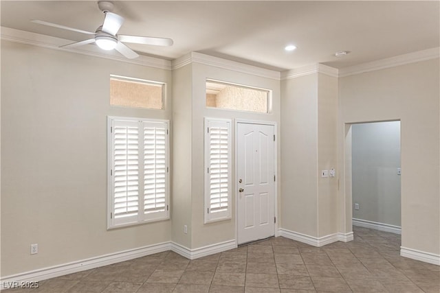 2501 Maddington Dr, Las Vegas, NV 89134 - foyer entrance featuring ornamental molding, baseboards, tile patterned floors, and ceiling fan