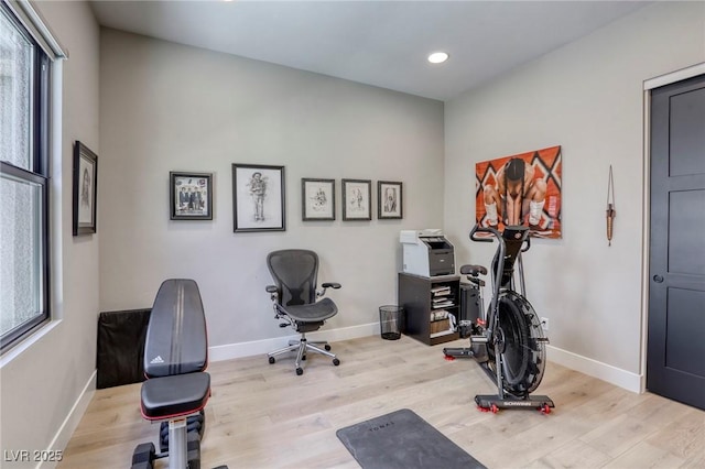 787 Keyland St, Las Vegas, NV 89138 - workout area with healthy amount of natural light, wood finished floors, baseboards, and recessed lighting