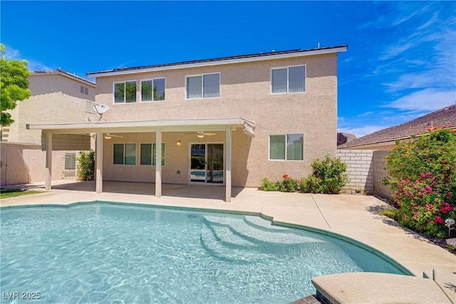 8913 Loggers Mill Ave, Las Vegas, NV 89143 - view of swimming pool featuring a patio area, a fenced backyard, and ceiling fan