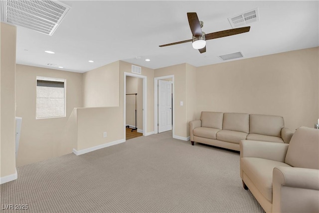 1104 Aspen Cliff Dr, Henderson, NV 89011 - carpeted living area featuring ceiling fan, baseboards, and recessed lighting
