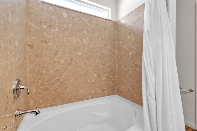 5661 Brimstone Hill Ave, Las Vegas, NV 89141 - bathroom featuring shower / bathtub combination with curtain