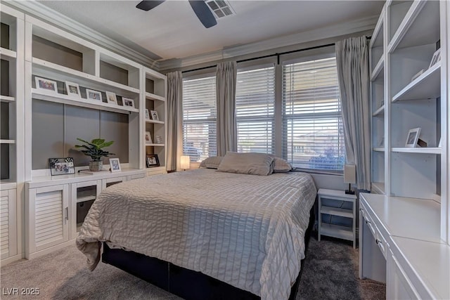 5635 Mesa Mountain Dr, Las Vegas, NV 89135 - bedroom with dark colored carpet, multiple windows, and a ceiling fan