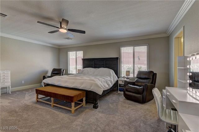 5635 Mesa Mountain Dr, Las Vegas, NV 89135 - bedroom featuring ornamental molding, carpet flooring, a textured ceiling, and ceiling fan