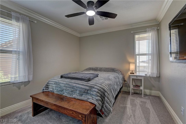 5635 Mesa Mountain Dr, Las Vegas, NV 89135 - carpeted bedroom with crown molding, baseboards, and a ceiling fan