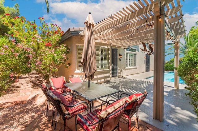 11405 Perugino Dr, Las Vegas, NV 89138 - view of patio with a pergola, an outdoor pool, and outdoor dining area