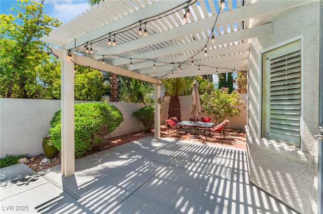 11405 Perugino Dr, Las Vegas, NV 89138 - fenced backyard featuring outdoor dining space, a patio, and a pergola