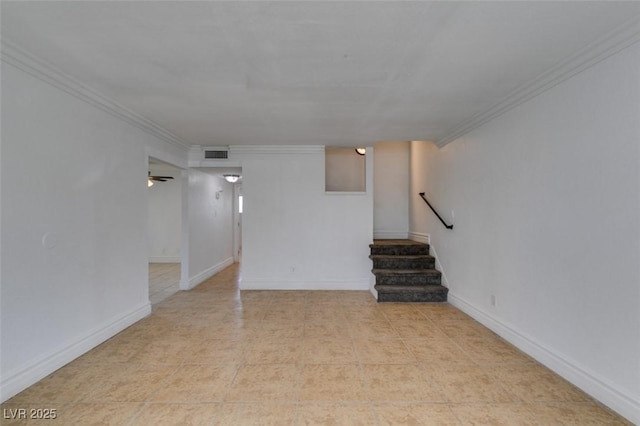 1806 Renada Cir, North Las Vegas, NV 89030 - empty room with stairs, crown molding, light tile patterned floors, and baseboards