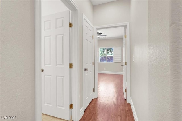 1212 E Rome Blvd, North Las Vegas, NV 89086 - hallway featuring wood finished floors, a textured wall, and baseboards