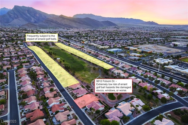 9812 Folsom Dr, Las Vegas, NV 89134 - aerial view of property's location with a mountain backdrop and nearby suburban area
