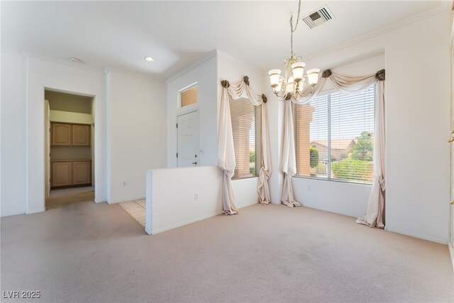 9812 Folsom Dr, Las Vegas, NV 89134 - unfurnished dining area featuring carpet flooring, a chandelier, crown molding, and recessed lighting