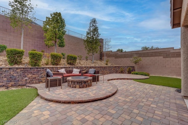 6985 Hopi Summit Ct, Las Vegas, NV 89149 - fenced backyard with a patio and a fire pit