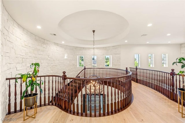 10301 Orkiney Dr, Las Vegas, NV 89144 - hall featuring an upstairs landing, wood finished floors, recessed lighting, and plenty of natural light