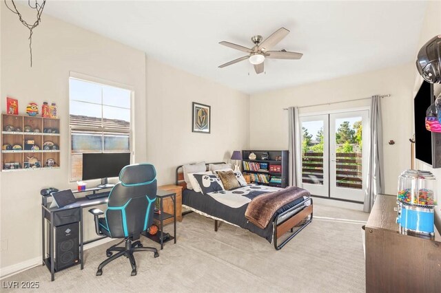 10301 Orkiney Dr, Las Vegas, NV 89144 - bedroom with access to outside, carpet, an office area, and ceiling fan