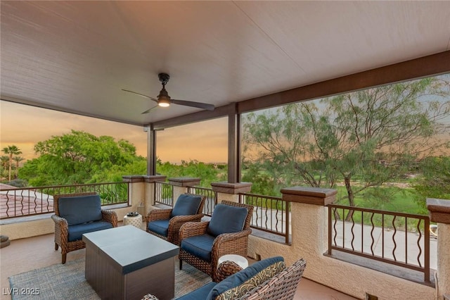 10301 Orkiney Dr, Las Vegas, NV 89144 - view of patio with ceiling fan, a balcony, and outdoor lounge area
