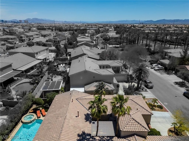 7206 Laramie Ave, Las Vegas, NV 89113 - aerial view of residential area with a mountain backdrop and a pool area