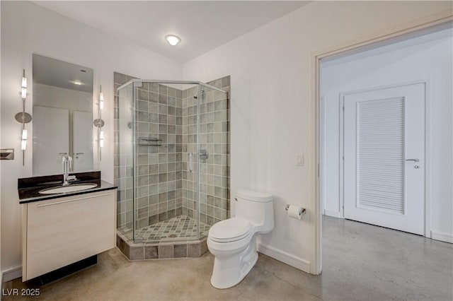 200 Hoover Ave Unit 1905, Las Vegas, NV 89101 - full bath with a shower stall, vanity, toilet, concrete floors, and baseboards