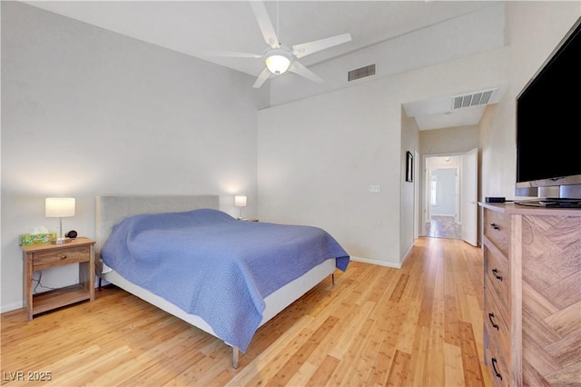 2805 Hanging Rock Dr, Las Vegas, NV 89134 - bedroom featuring light wood-style flooring, baseboards, and ceiling fan