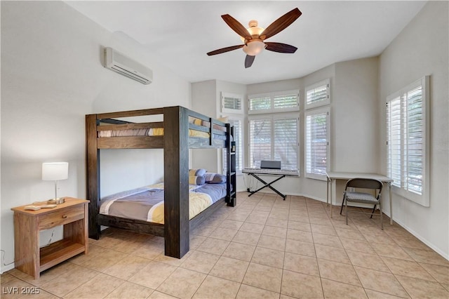 2805 Hanging Rock Dr, Las Vegas, NV 89134 - bedroom featuring a wall mounted AC, light tile patterned floors, and ceiling fan
