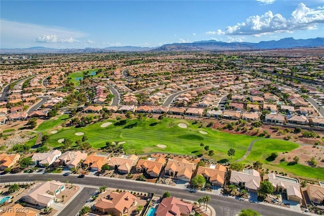 2805 Hanging Rock Dr, Las Vegas, NV 89134 - aerial view of property's location with a mountainous background, nearby suburban area, and a golf course