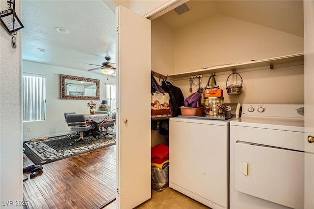 4832 Englewood Ave, Las Vegas, NV 89139 - washroom with washing machine and clothes dryer and a ceiling fan