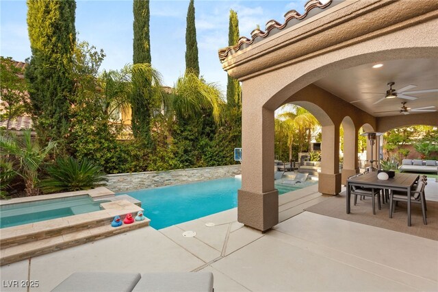 2240 Boutique Ave, Henderson, NV 89044 - view of pool featuring an outdoor hangout area, a patio, a ceiling fan, and outdoor dining space