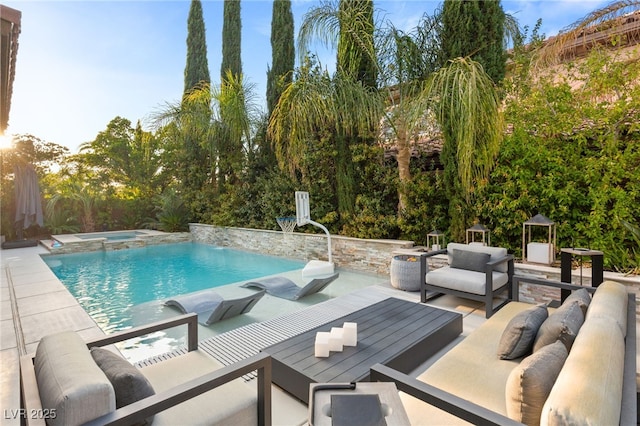 2240 Boutique Ave, Henderson, NV 89044 - view of swimming pool featuring an outdoor hangout area, a patio, and a pool with connected hot tub