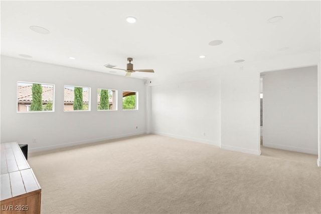 2240 Boutique Ave, Henderson, NV 89044 - spare room with light colored carpet, baseboards, a ceiling fan, and recessed lighting