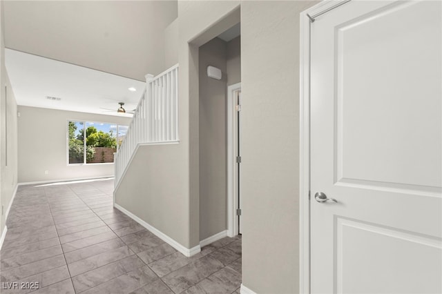 11847 Corenzio Ave, Las Vegas, NV 89138 - corridor featuring tile patterned floors, baseboards, stairs, and recessed lighting