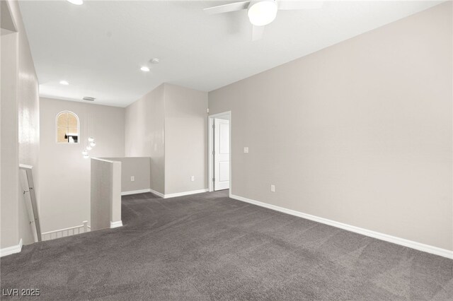 11847 Corenzio Ave, Las Vegas, NV 89138 - spare room featuring dark carpet, baseboards, recessed lighting, and a ceiling fan