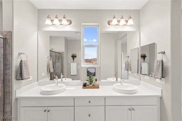 11847 Corenzio Ave, Las Vegas, NV 89138 - bathroom with a stall shower and double vanity