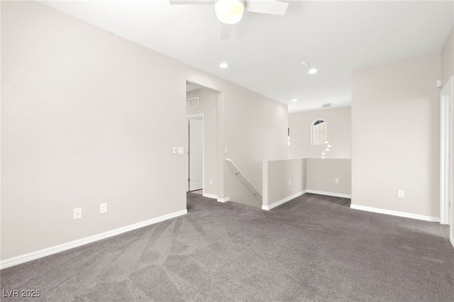 11847 Corenzio Ave, Las Vegas, NV 89138 - unfurnished room with ceiling fan, dark colored carpet, baseboards, and recessed lighting