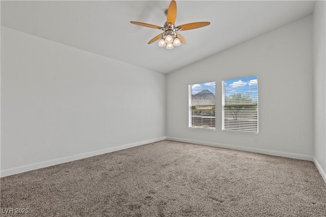 2596 Lazy Saddle Dr, Henderson, NV 89002 - spare room featuring lofted ceiling, a ceiling fan, carpet floors, and baseboards