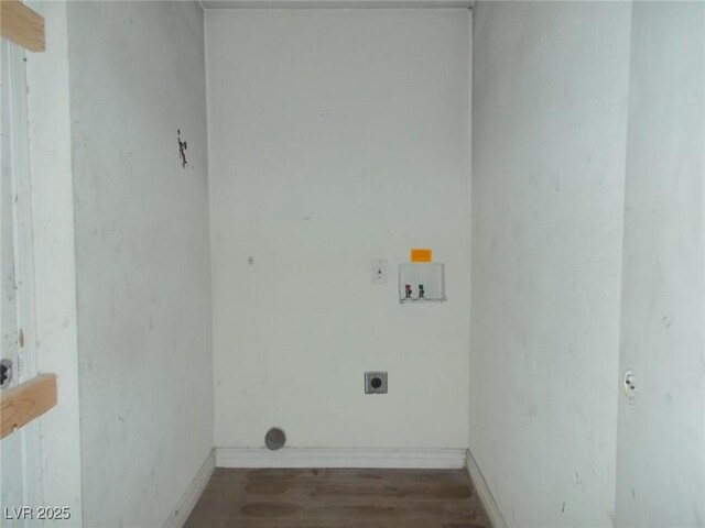 1912 Statz St, North Las Vegas, NV 89030 - laundry room featuring electric dryer hookup, wood finished floors, washer hookup, and baseboards