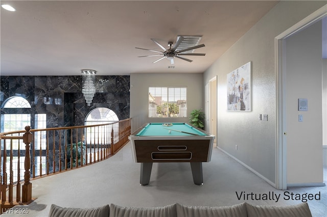5210 Villa Dante Ave, Las Vegas, NV 89141 - game room featuring ceiling fan, billiards, baseboards, and carpet floors