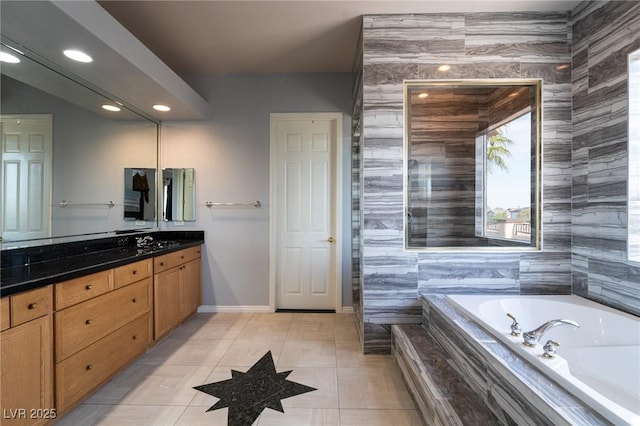 5210 Villa Dante Ave, Las Vegas, NV 89141 - full bathroom featuring a garden tub, vanity, baseboards, and recessed lighting