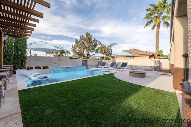 5210 Villa Dante Ave, Las Vegas, NV 89141 - view of yard with a patio, an outdoor fire pit, and a pergola