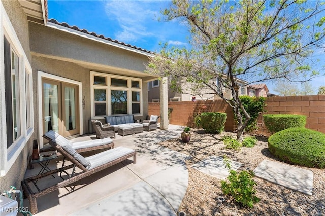 7567 Desertscape Ave, Las Vegas, NV 89178 - view of patio / terrace with an outdoor hangout area and french doors