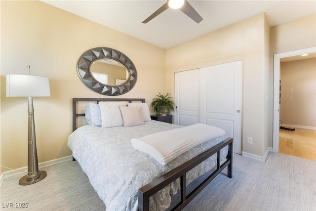 7567 Desertscape Ave, Las Vegas, NV 89178 - bedroom featuring carpet, a closet, baseboards, and ceiling fan