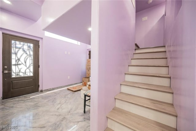 2807 Hermosa St, Las Vegas, NV 89169 - entryway with stairs, marble finish flooring, and recessed lighting