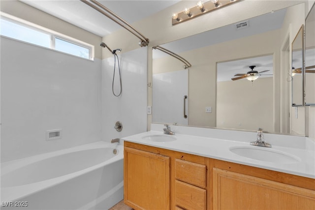 10791 Silver Lace Ln, Las Vegas, NV 89135 - full bath featuring shower / bathtub combination, double vanity, and a ceiling fan