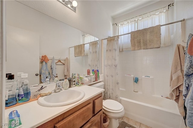 5548 Spearfish Lake Ct, Las Vegas, NV 89148 - bathroom with toilet, vanity, shower / bathtub combination with curtain, and tile patterned floors