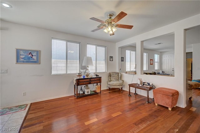 5548 Spearfish Lake Ct, Las Vegas, NV 89148 - living area featuring wood finished floors, a ceiling fan, baseboards, and recessed lighting