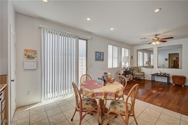 5548 Spearfish Lake Ct, Las Vegas, NV 89148 - dining area with light tile patterned floors, recessed lighting, and a ceiling fan