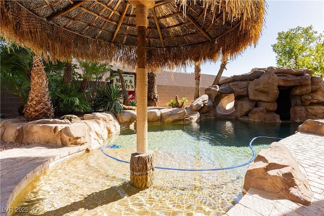 25 Blue Valley Dr, Henderson, NV 89002 - view of swimming pool with a gazebo and a fenced backyard