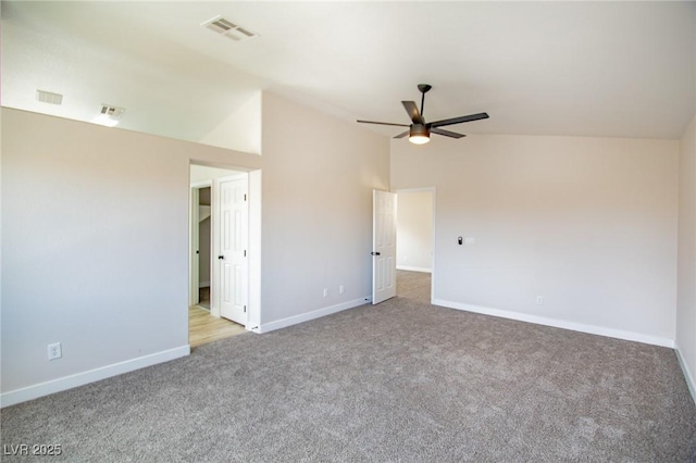 6387 Azurelyn Ave, Las Vegas, NV 89122 - empty room featuring lofted ceiling, a ceiling fan, carpet flooring, and baseboards